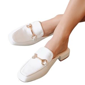 Lulus Renae White & Gold Slide-On Loafers / Mule Flats